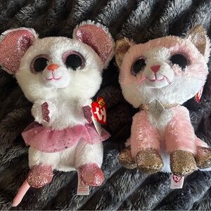 Ty Pink and White Sparkly Plush Pair